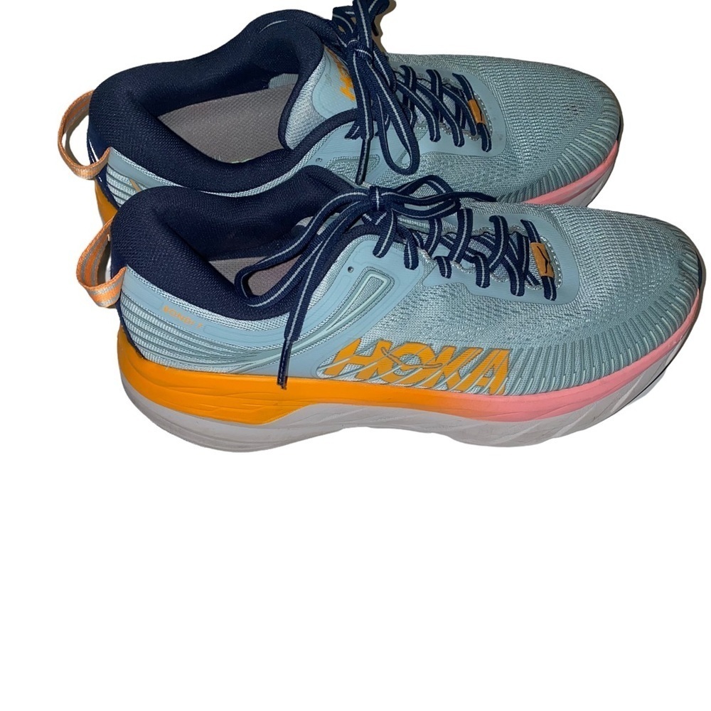 WOMEN Hoka one one bondi 7 wide sneaker size 9.5 teal pink, blue, neon orange
